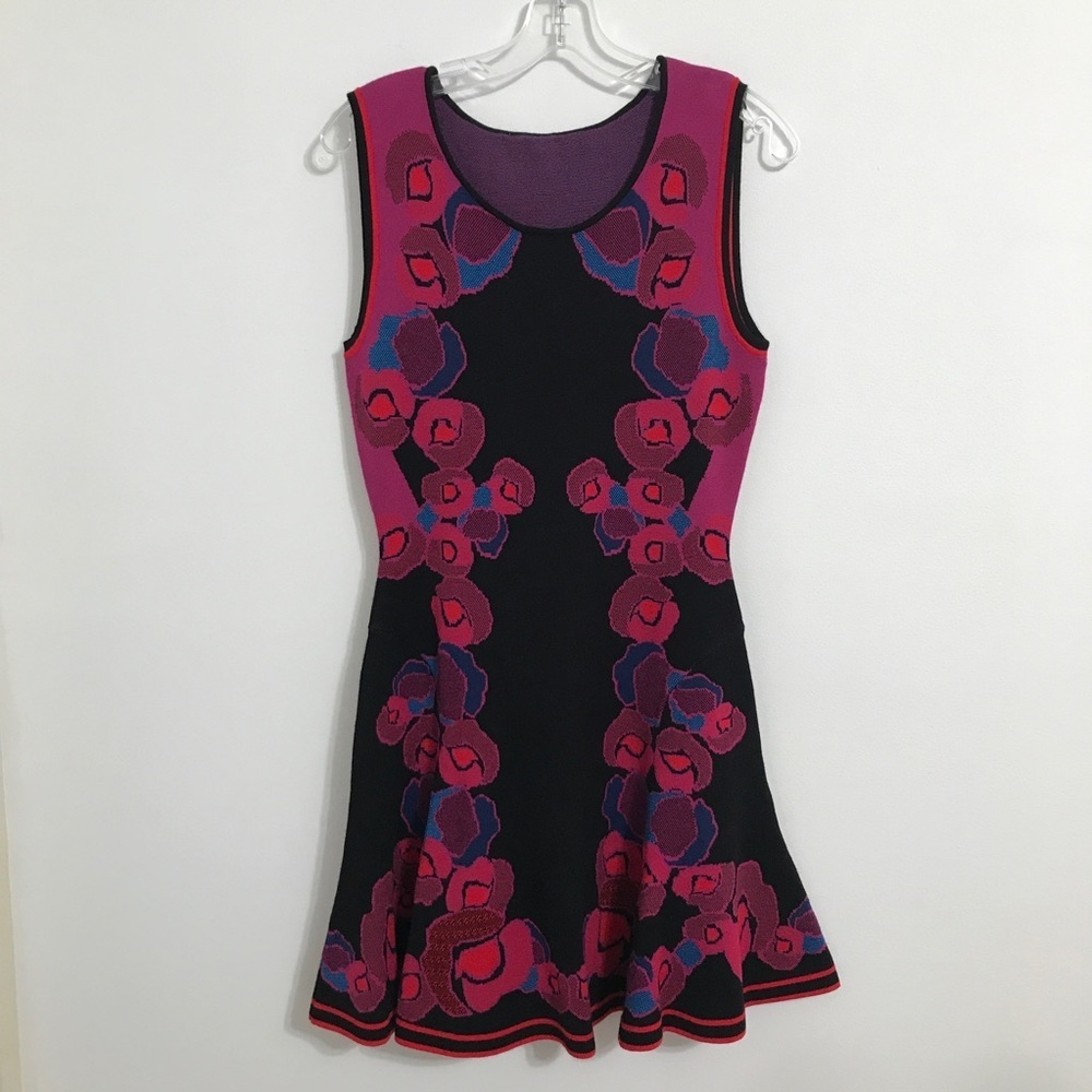Black Floral A-Line Knitted Dress